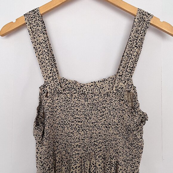 Japna Button Front Midi Dress Cottagecore Animal Print Size Large Tan Black - Picture 7 of 13